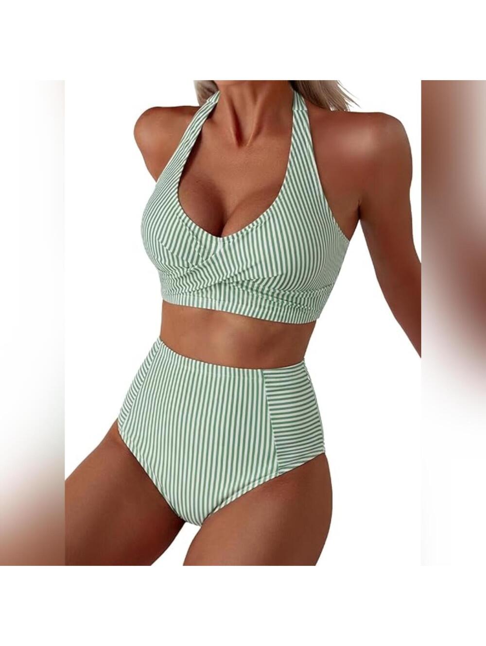 NWOT Herseas 2 Pc High Waisted Halter Patch Pocket Swimsuit, XS (0-2)